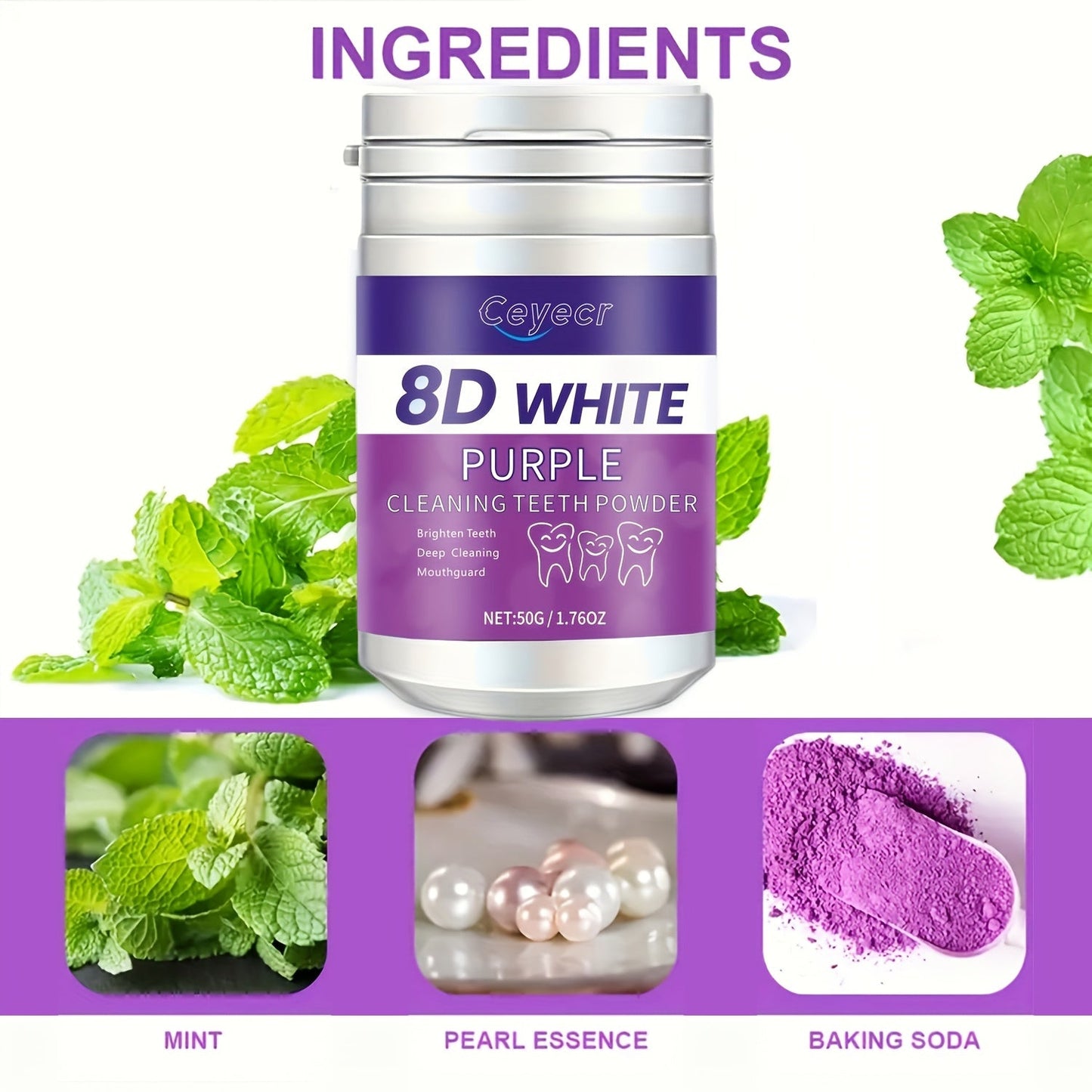 8D White Purple Radiance Teeth Whitening Powder
